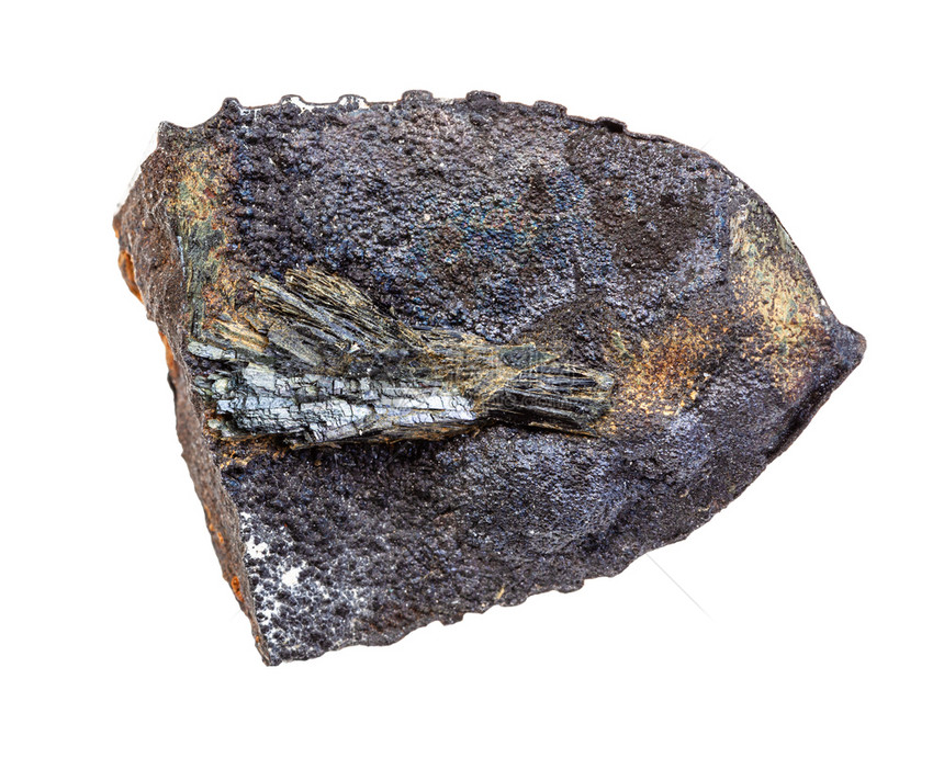地质采集的天然矿物样本封存白背景孤立的未加工VivianiteBluebogore岩石图片