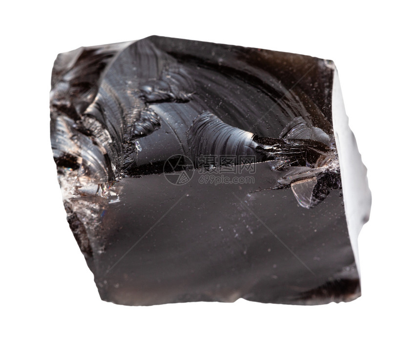 地质采集的天然矿物样本封存白底绝缘的原尖奥比锡火山玻璃岩石图片