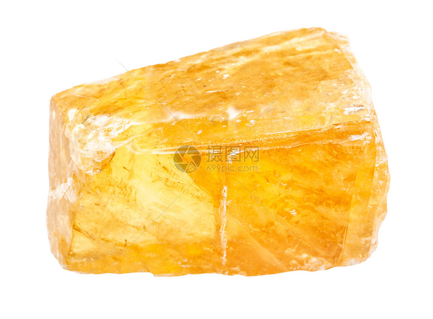地质采集的天然矿物样本封存白色背景上孤立的未污染透明黄色Calcite宝石图片