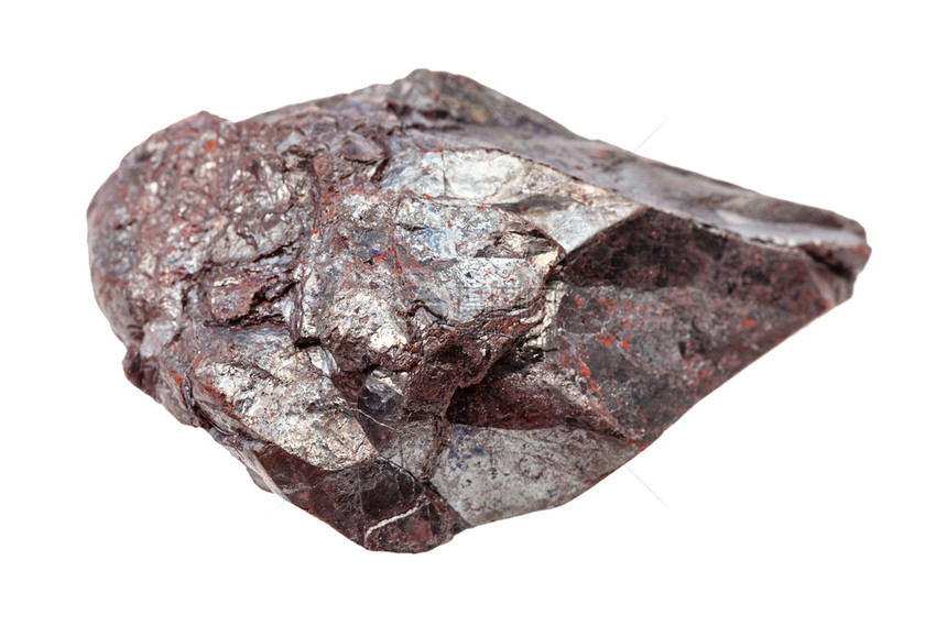 地质采集的天然矿物样本封闭白色背景隔离的粗赫马提石铁矿岩图片