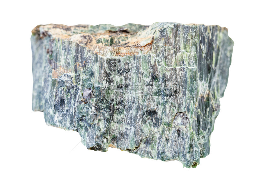 地质采集中自然矿物样本的封存白色背景中隔离的粗温石棉岩图片