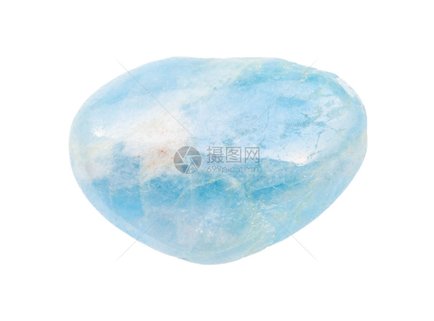 地质采集的天然矿物样本查封白色背景中孤立的彩色Aquamarine蓝色贝里尔宝石图片