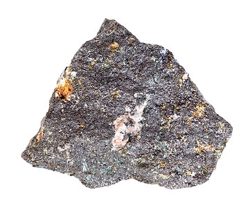 辉钼矿地质采集中自然矿物样本的封闭白色背景中分离的毛莫利布登铁矿石背景