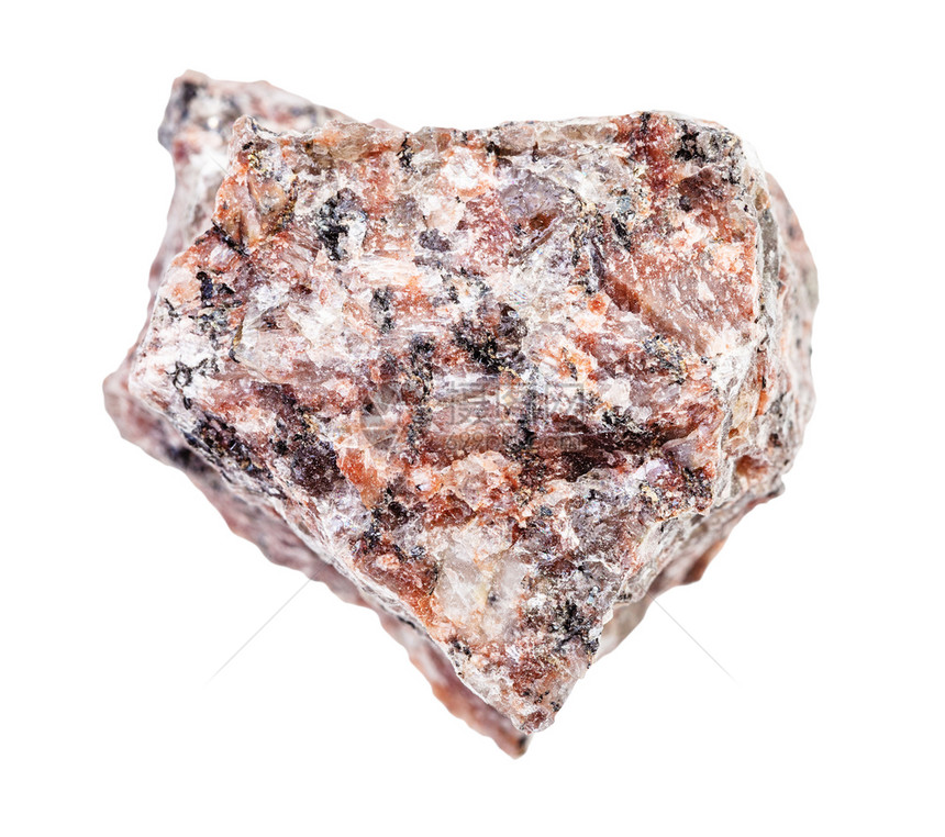 地质采集的天然矿物样本封存白色背景上孤立的原红色颗粒岩白背景上孤立的原红色颗粒岩图片