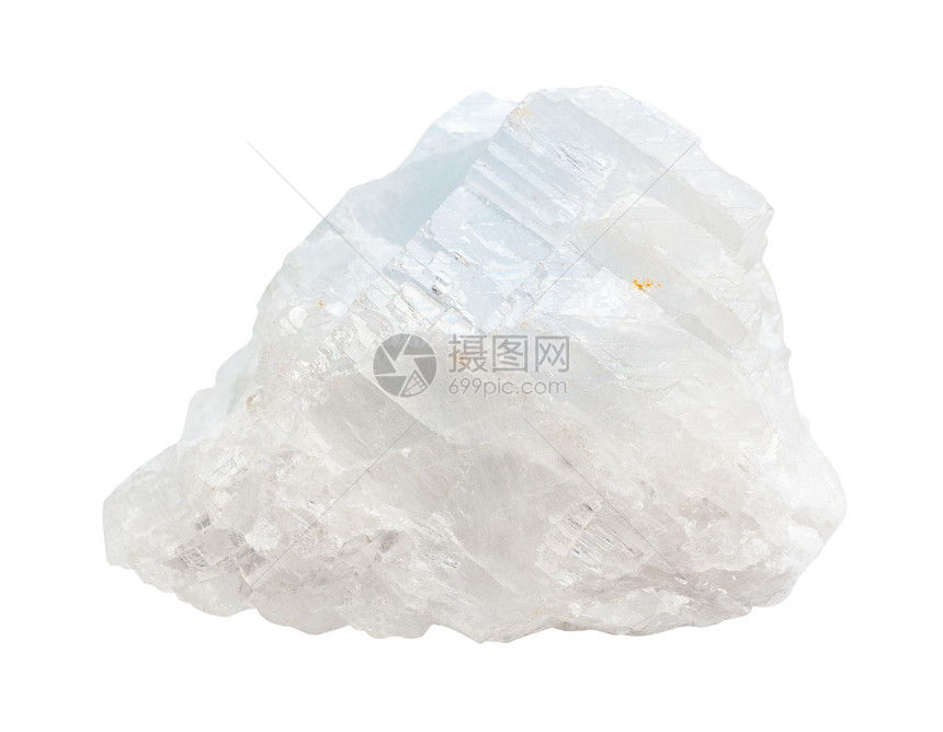 地质采集的天然矿物抽样在白色背景上孤立的晶状白蓝色磁石图片
