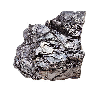 地质采集的天然矿物样本封存白色背景隔离的粗金煤黑岩石图片