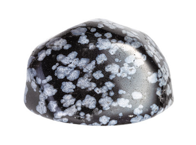 地质采集的天然矿物样本封存白色背景上分离的抛光SnowflakeObsidian宝石抛光的SnowflakeObsidian宝石背景图片