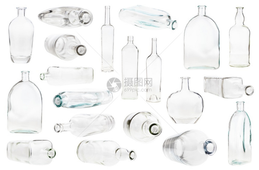 白色背景上隔离的空清瓶子集各种空清瓶子集图片