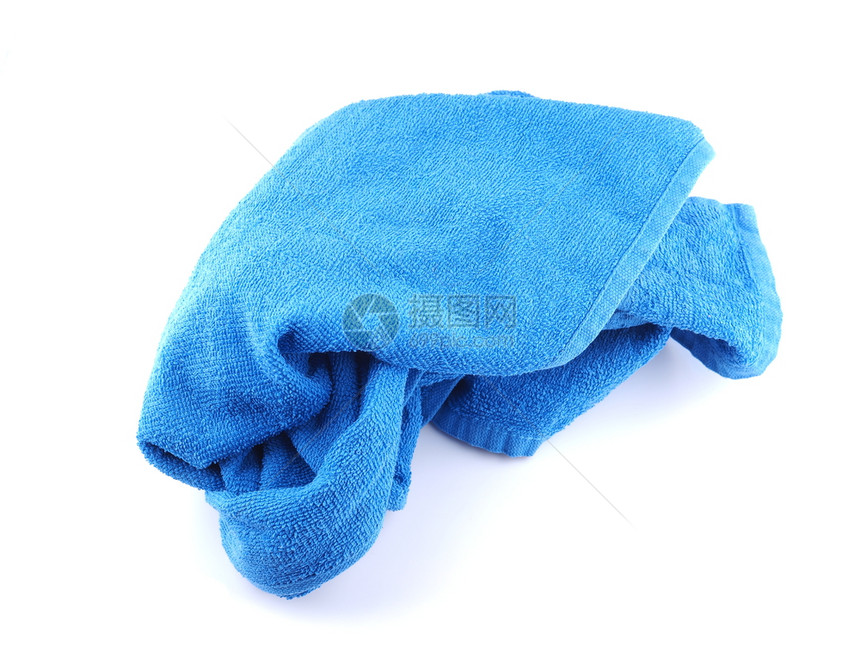 白色背景的蓝毛巾图片