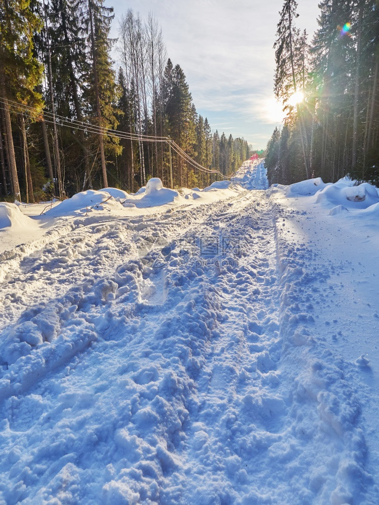 寒冬下雪的道路图片