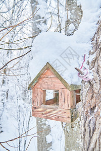 冬季木鸟饲料器图片