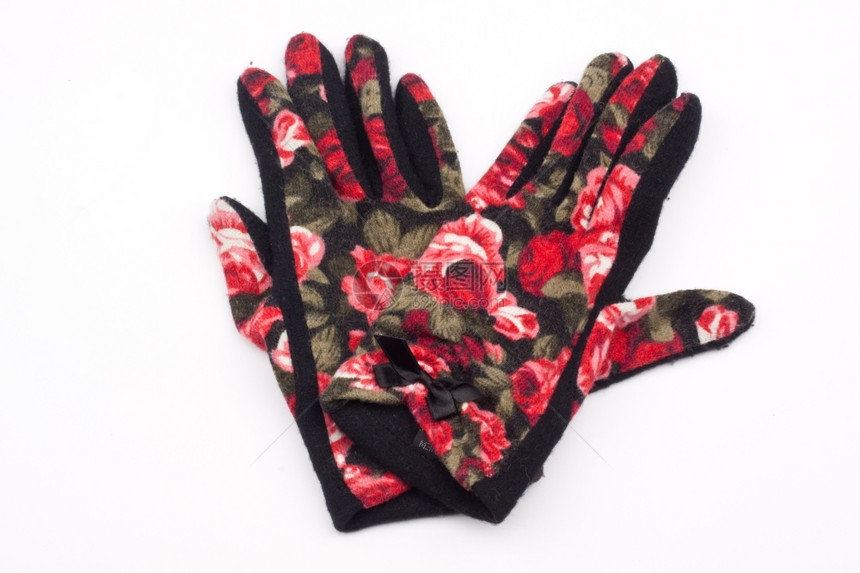 玫瑰刺绣的黑色手套图片