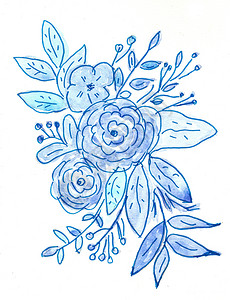 水彩蓝花束植物群手工制作的沙佛背景图片