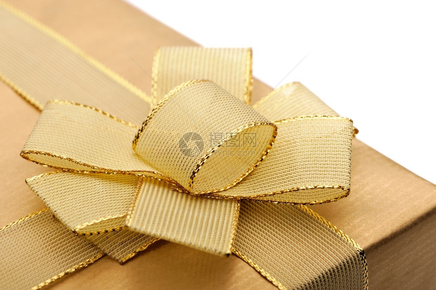 包裹金丝带绑在礼物盒的弓上领带一种图片