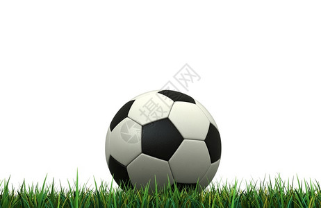 经典的3d足球在白底孤立的草地上交接运动黑色的图片