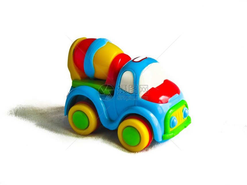 一种塑料小玩具车一辆在白色背景和影子上被隔离童年图片