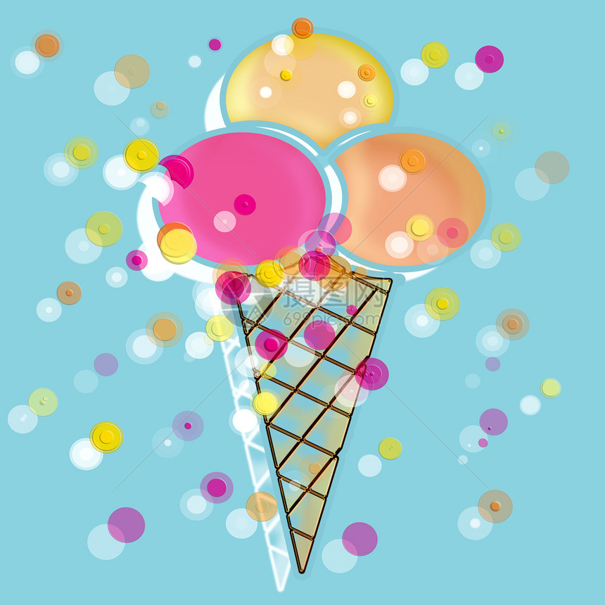 丰富多彩的奶油冰淇淋锥体图片