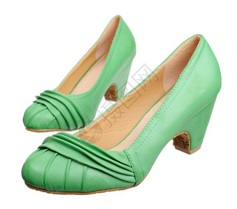 皮革妇女脱鞋白背景与世隔绝绿色轻的图片
