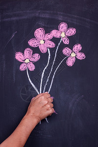 沙佛绘画植物群在黑板上亲手画花背景图片