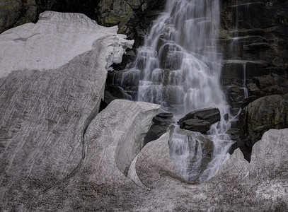 山间的山泉和石头背景图片