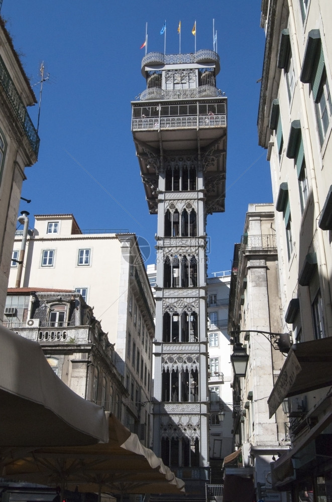 里斯本市葡萄牙圣胡斯塔电梯地标建筑旅行城市历史图片