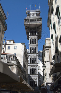 里斯本市葡萄牙圣胡斯塔电梯地标建筑旅行城市历史图片