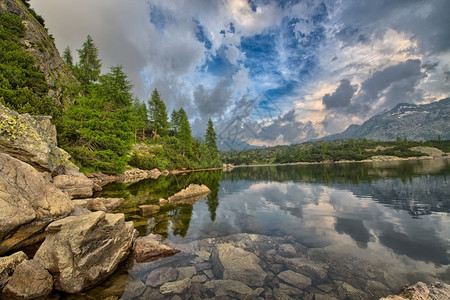 清澈见底的湖泊和蓝天背景图片