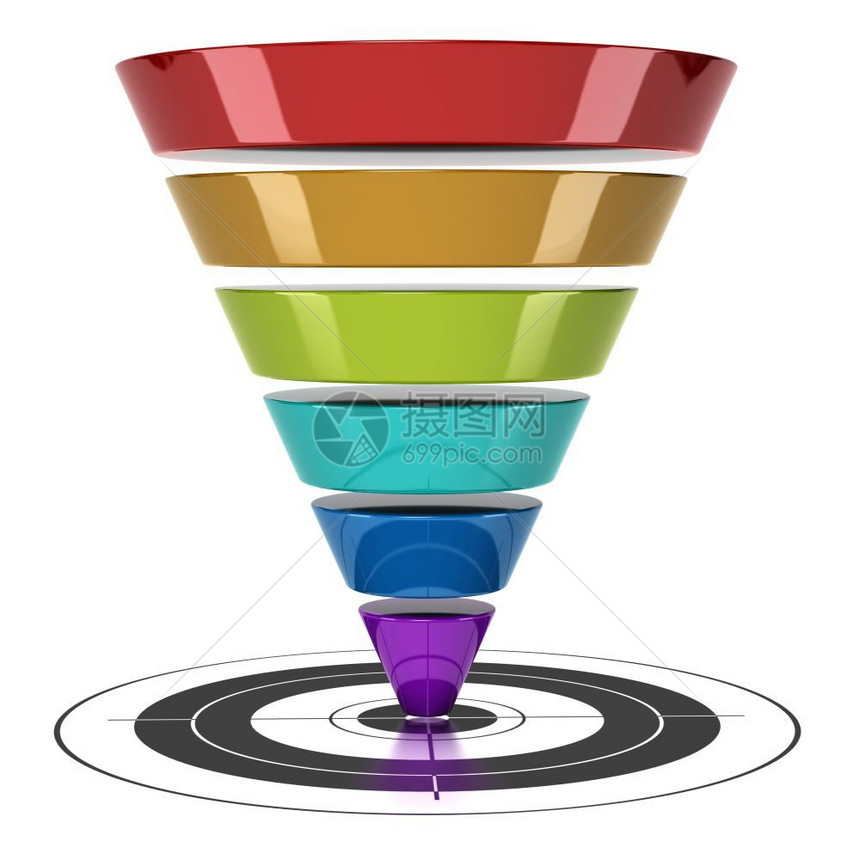 营销带目标转换漏斗的白色背景中转换漏斗流优化插图图片