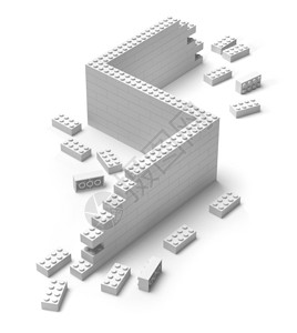 边界正在建造的3D型筑中玩具砖墙壁在白色上隔离堡垒壁画图片