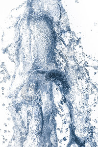 白色的在背景下喷发泡沫蓝色水洒抽象的起泡图片