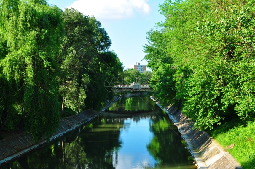 旅游地标桥RomaniaBega河水道视图图片