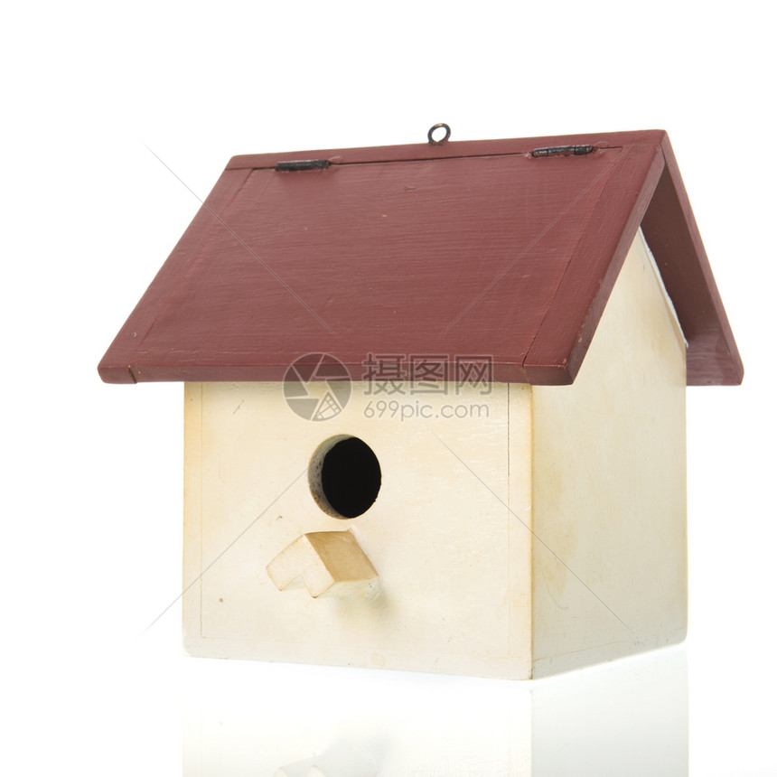 屋工作室在白色背景上被孤立的木鸟盒维林克图片