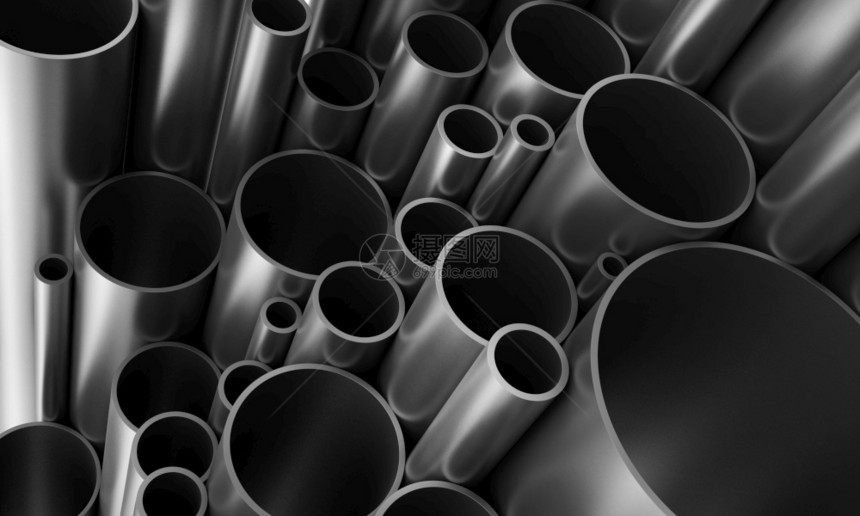 关闭3d渲染的钢管金属工业建造图片
