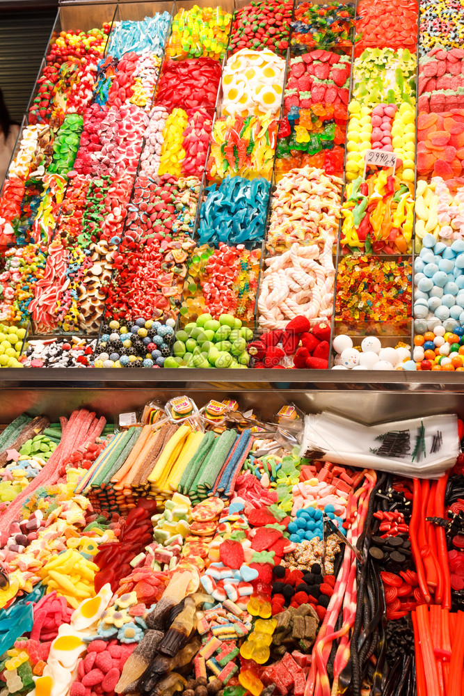 糖果市场什锦西班牙巴塞罗那圣何德博克里亚市的美卡特圣约瑟普德拉博克里亚图片