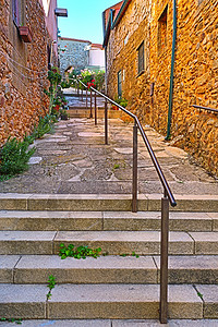 特洛菲第十六葡萄牙北部CasteloRodrigo村传统街道建筑结构图葡萄牙北部花岗岩传统的背景
