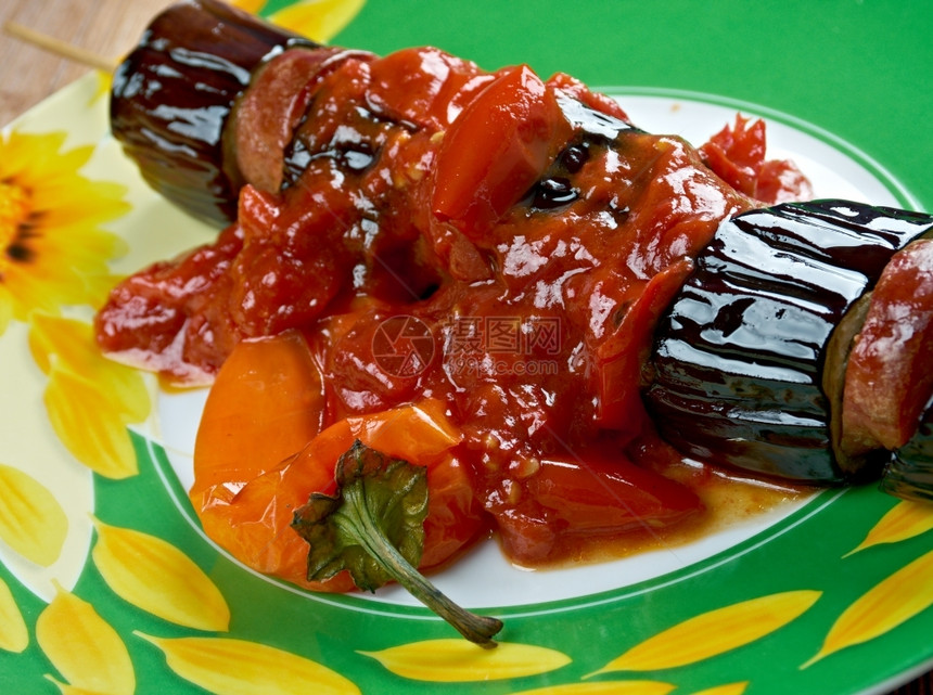 塞斯利Patlcankebab茄子烤肉串土耳其美食番茄烤肉串土耳其语图片