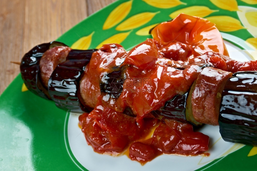 食物Patlcankebab茄子烤肉串土耳其美食塞斯利烤肉串土耳其语图片