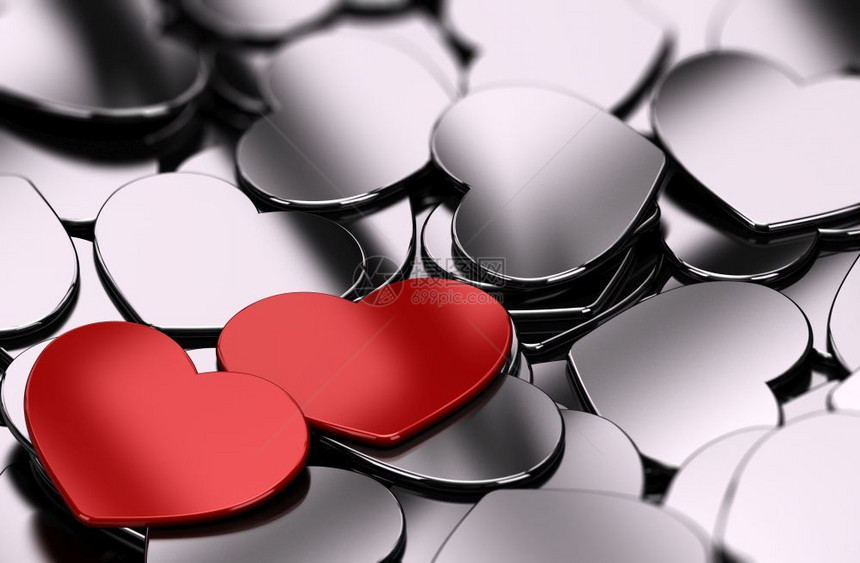 超过两个红心联盟塑造许多金属心脏爱的象征和情人节日活动的象征情人节艺术浪漫图片