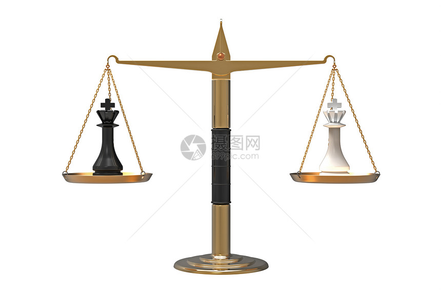插图金的平衡力量两个象棋王在天平上衡3D对手图片