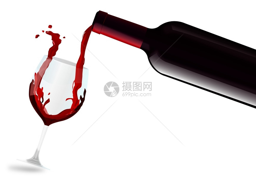 空白的溅插图红葡萄酒灌装玻璃图片