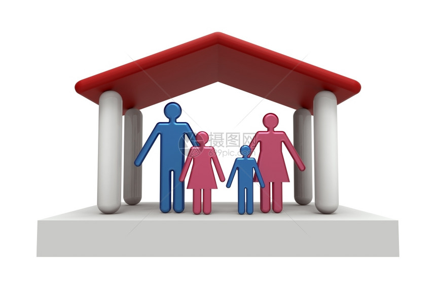 处理家庭住房保护孤立在白化形态上财产红色的图片