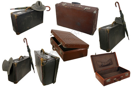 观光过夜服装浅背景的旧棕色手提箱图片