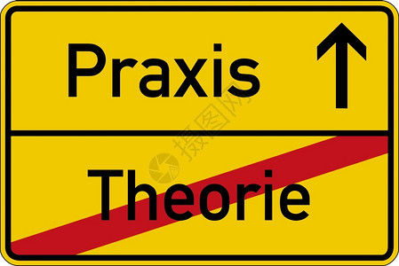 插图德语箭理论和实践的德文词Theorie和Praxis在路牌上图片