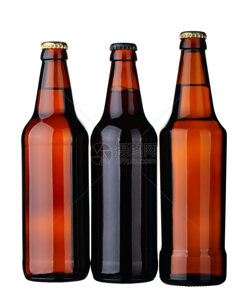 贮藏啤酒树来自棕色玻璃的啤酒瓶和黑白底隔离在色背景上一种图片