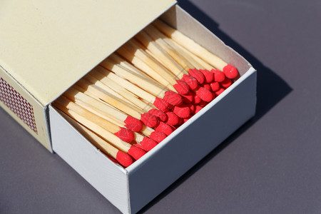 硫红色的灰背景蜜蜂匹配框中火柴棒盒图片
