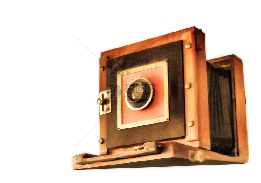 照片目的白色背景上隔离的古老相机优质图片