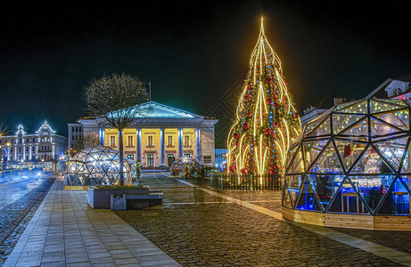 夜晚户外广场上的圣诞树背景图片