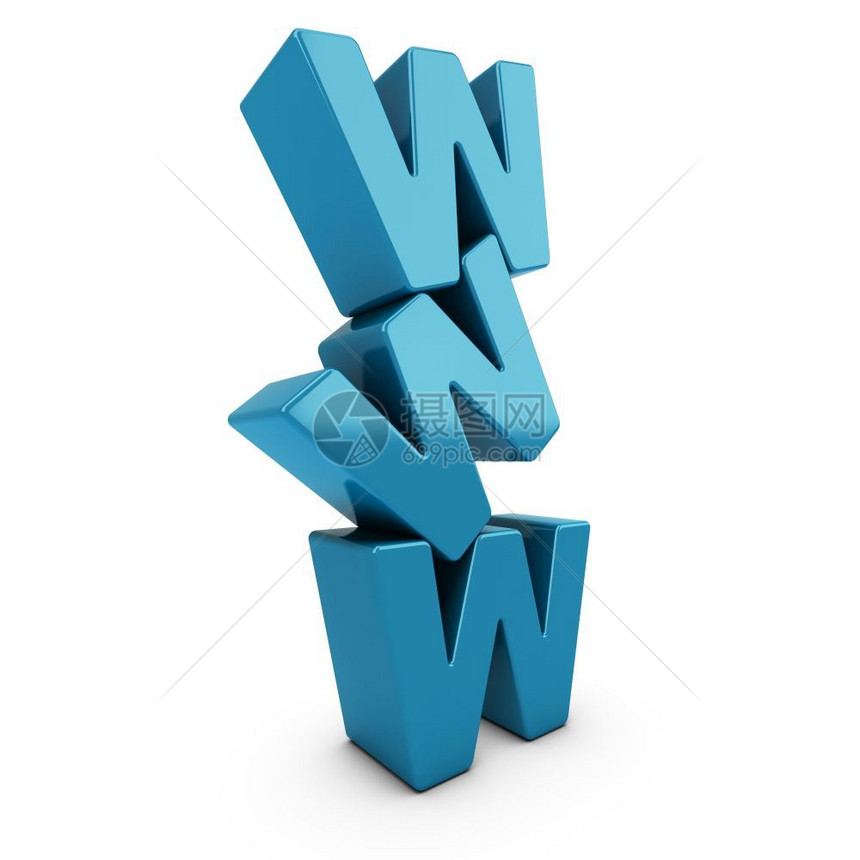 垂直的WWW3D蓝色字母堆积在白背景上WWWAcronym三W字母堆叠信万维网图片