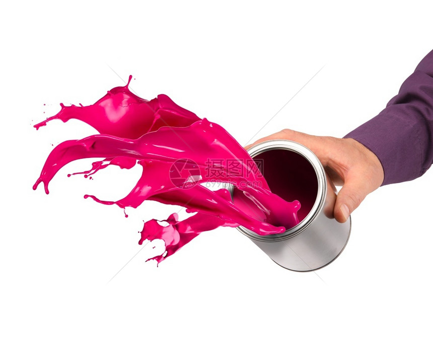 粉色的浇注用手从锡中扔红粉色油漆可以将白纸隔离液体图片