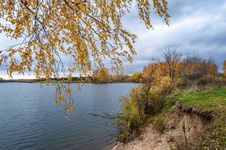 秋天湖岸边的景色图片